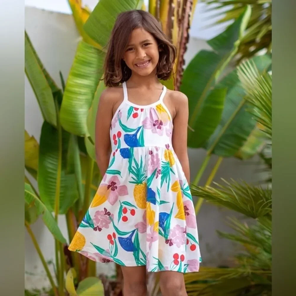 Tea Collection Floral Dress GIrl’s 6 White Sun Summer Fit & Flare Trapeze Flowy